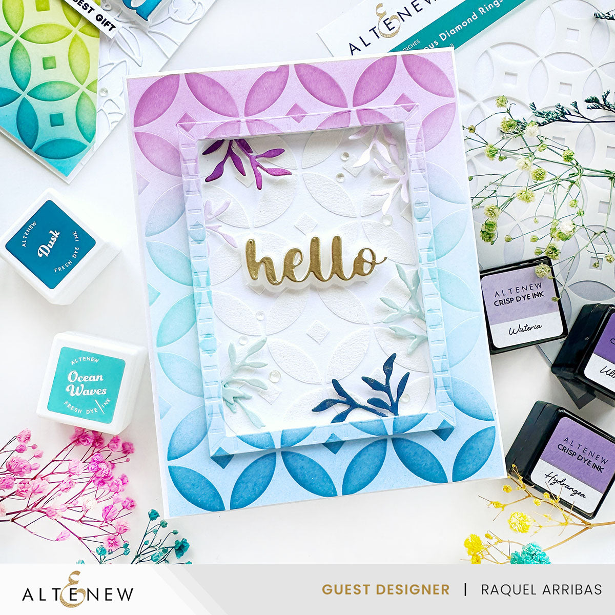 Altenew Luminous Diamond Rings Stencil alt10768 hello