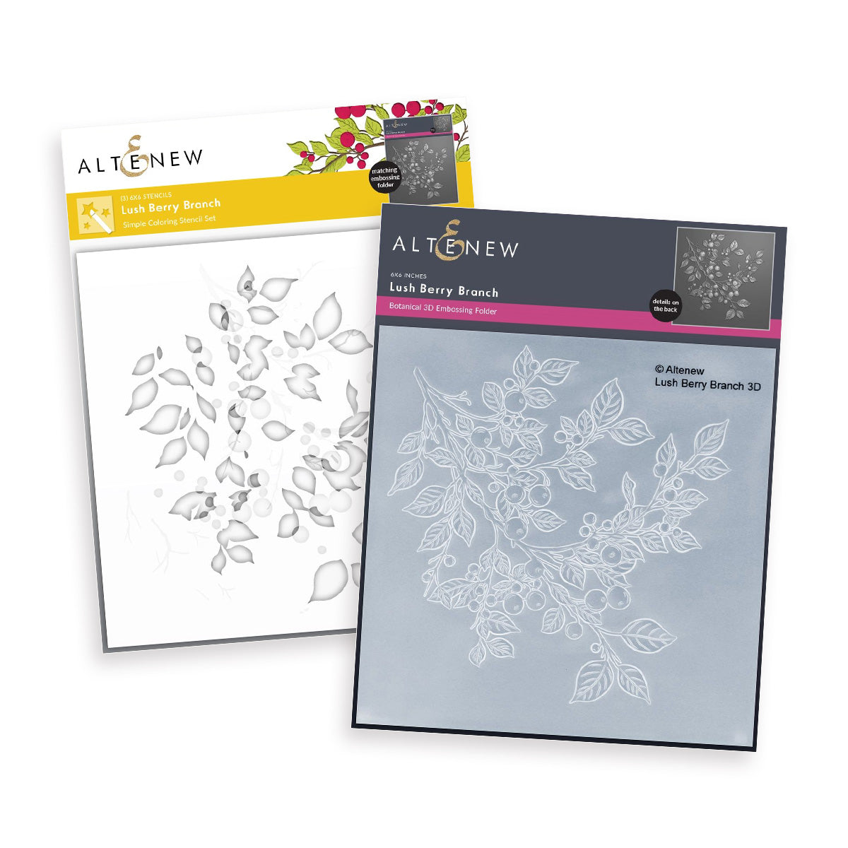 Altenew Lush Berry Branch Coloring Stencils and 3D Embossing Folder Set