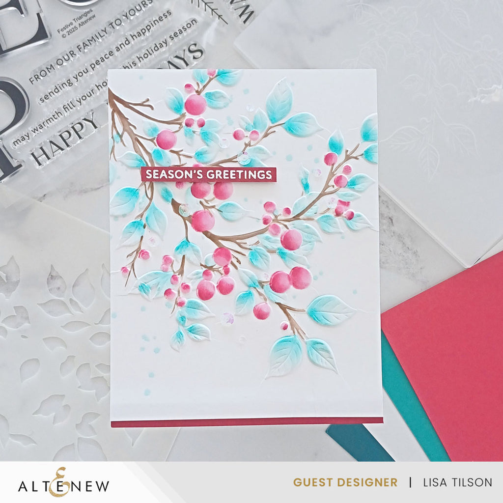 Altenew Lush Berry Branch Coloring Stencils and 3D Embossing Folder Set greetings