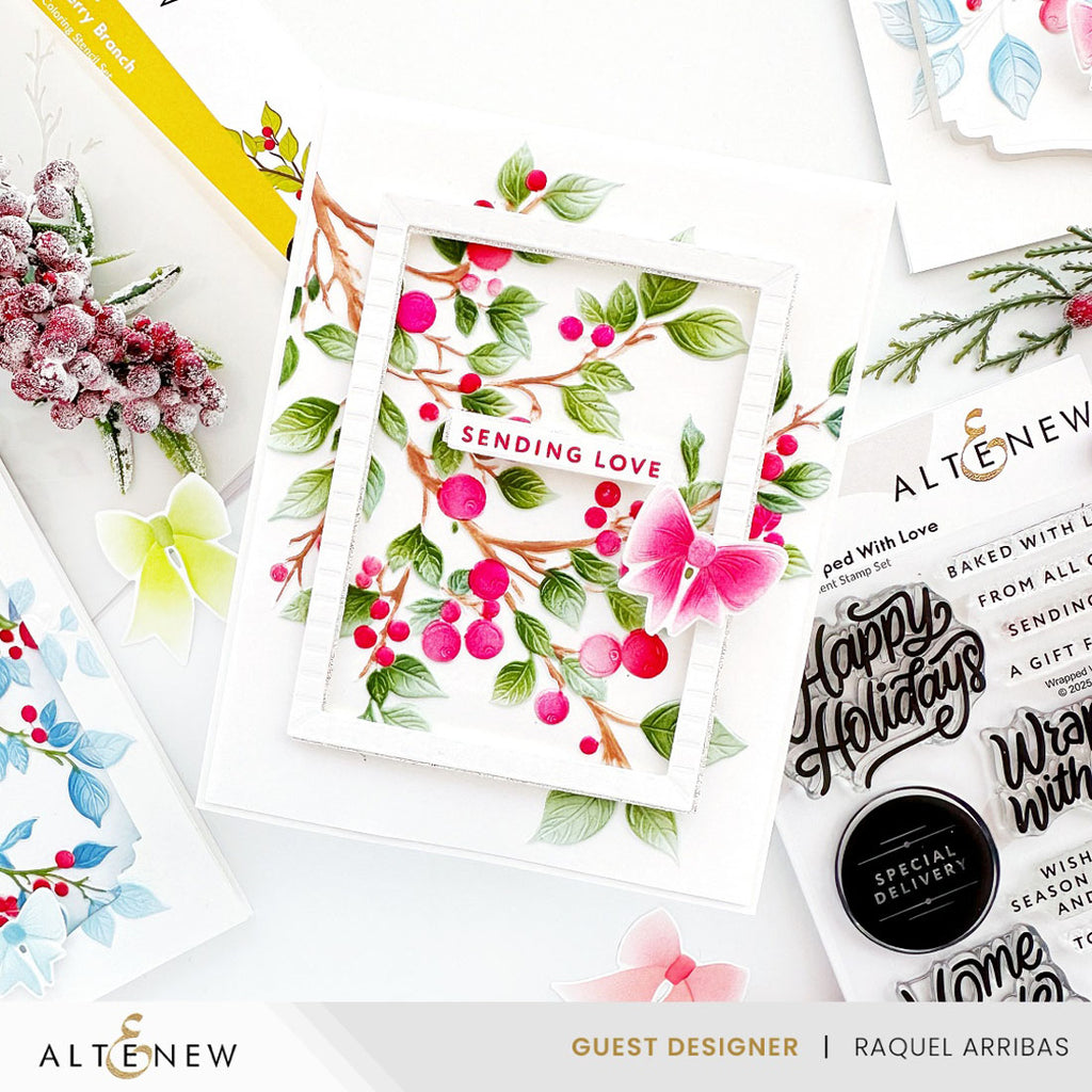 Altenew Lush Berry Branch Coloring Stencils and 3D Embossing Folder Set love