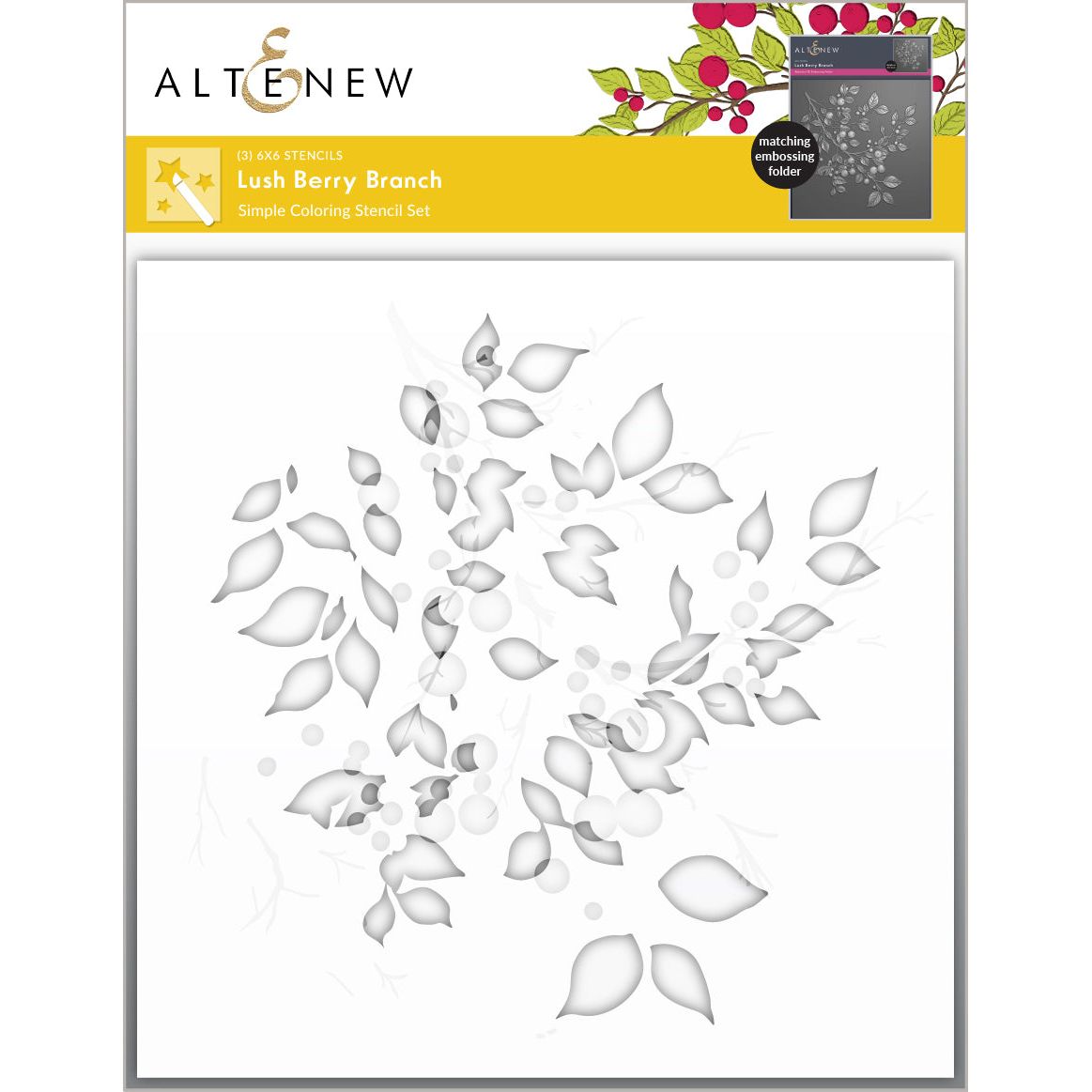 Altenew Lush Berry Branch Coloring Stencils and 3D Embossing Folder Set product image 1
