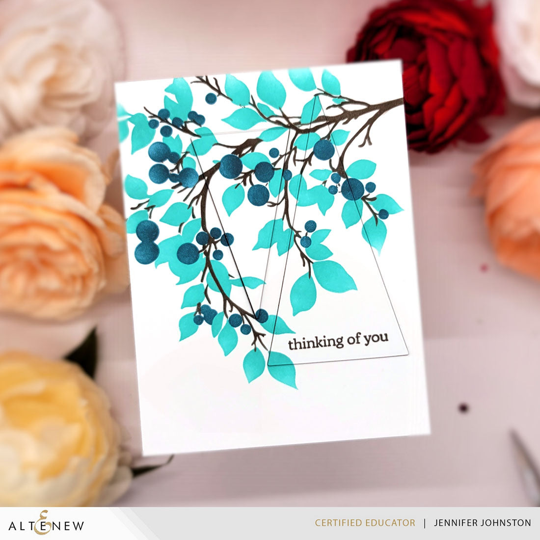 Altenew Lush Berry Branch Coloring Stencils and 3D Embossing Folder Set thinking of you