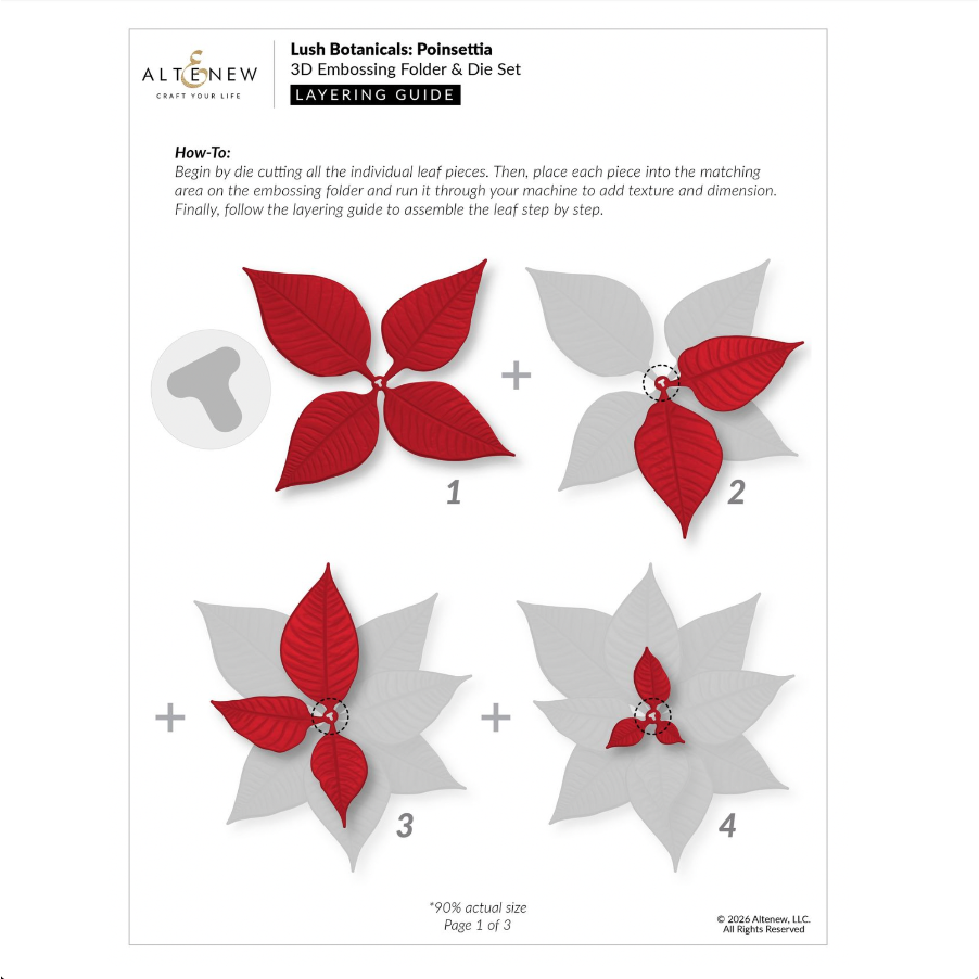 Altenew Lush Botanicals Poinsettia 3D Embossing Folder and Die Set alt11528 layering guide 1
