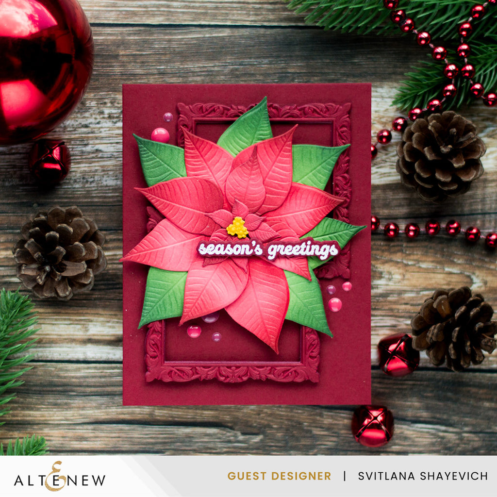 Altenew Lush Botanicals Poinsettia 3D Embossing Folder and Die Set alt11528 poinsettia in a frame card