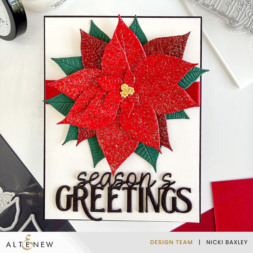 Altenew Lush Botanicals Poinsettia 3D Embossing Folder and Die Set alt11528 season's greetings card