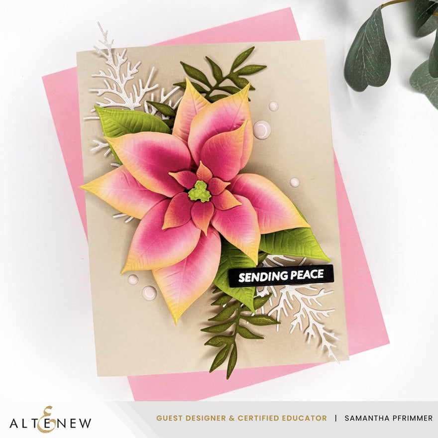 Altenew Lush Botanicals Poinsettia 3D Embossing Folder and Die Set alt11528 sending peace card