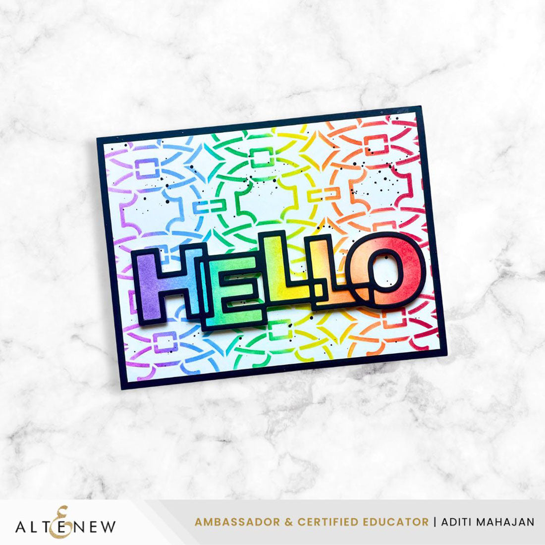Altenew Luxe Lattice Stencil alt11251 rainbow hello