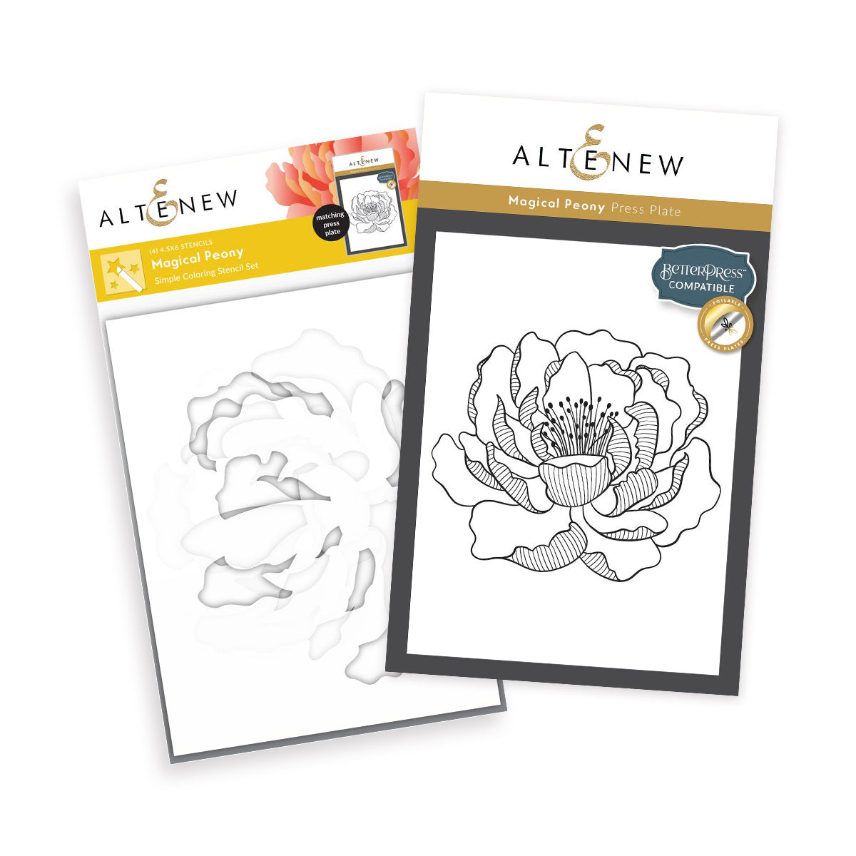 Altenew Magical Peony Press Plate and Stencil Set