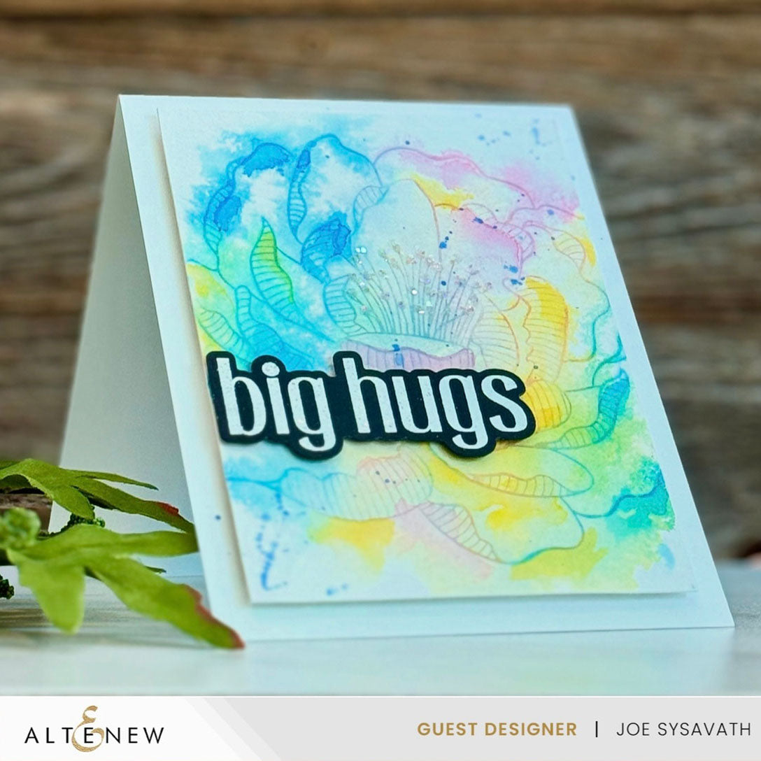 Altenew Magical Peony Press Plate and Stencil Set big hugs
