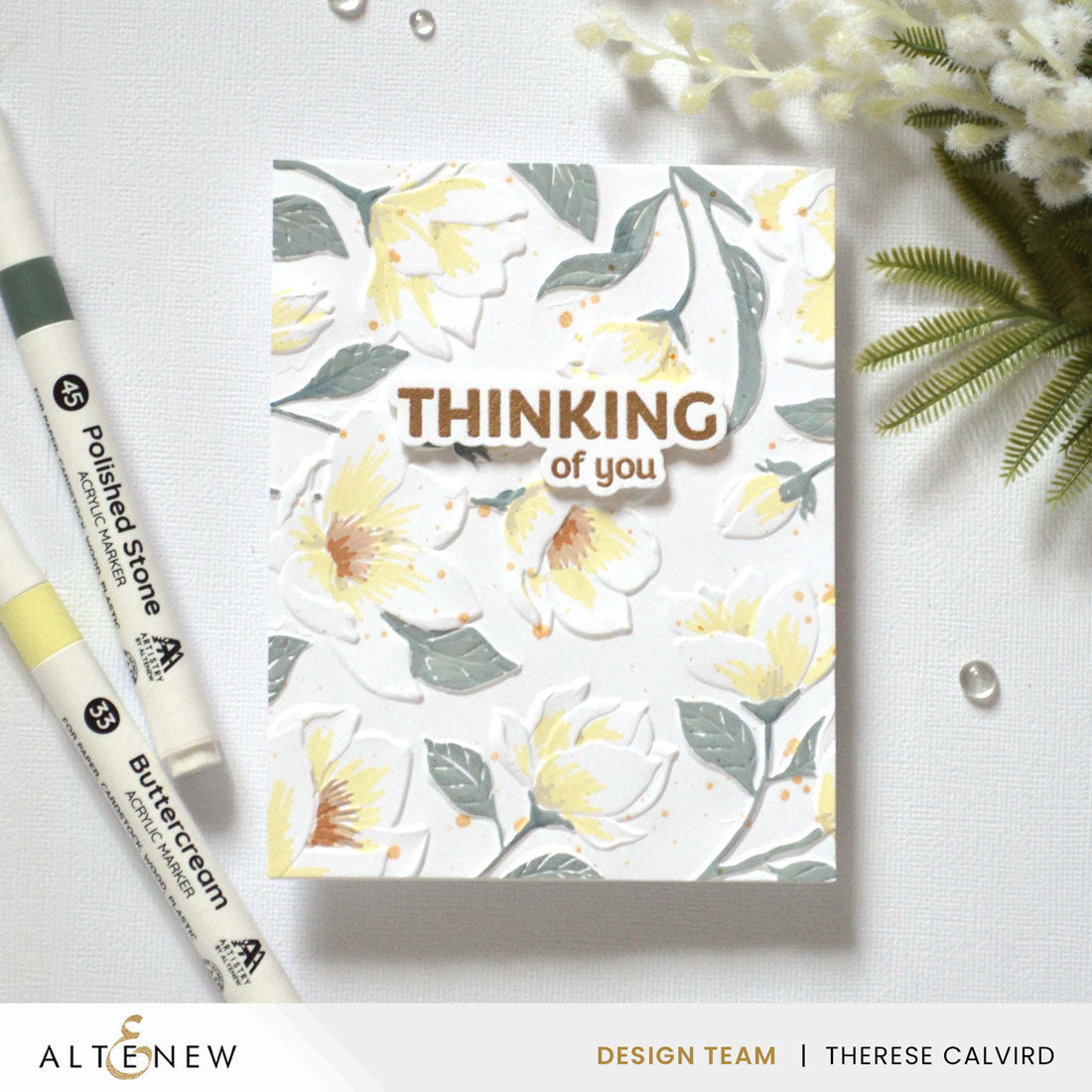 Altenew Magnolia Dreams 3D Embossing Folder alt10767 thinking of you