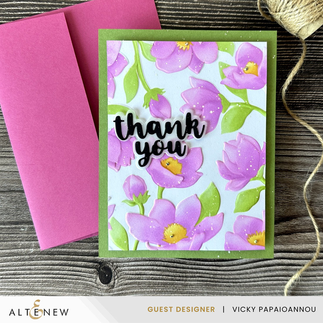 Altenew Magnolia Dreams 3D Embossing Folder and Layering Stencil Set thank you