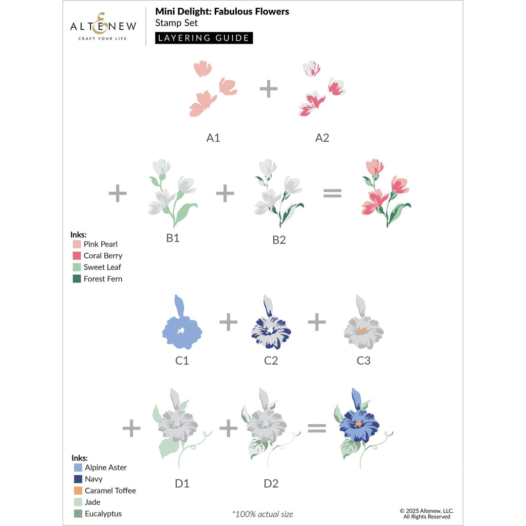Altenew Mini Delight Fabulous Flowers Clear Stamp and Die Set alt10774bn layering guide