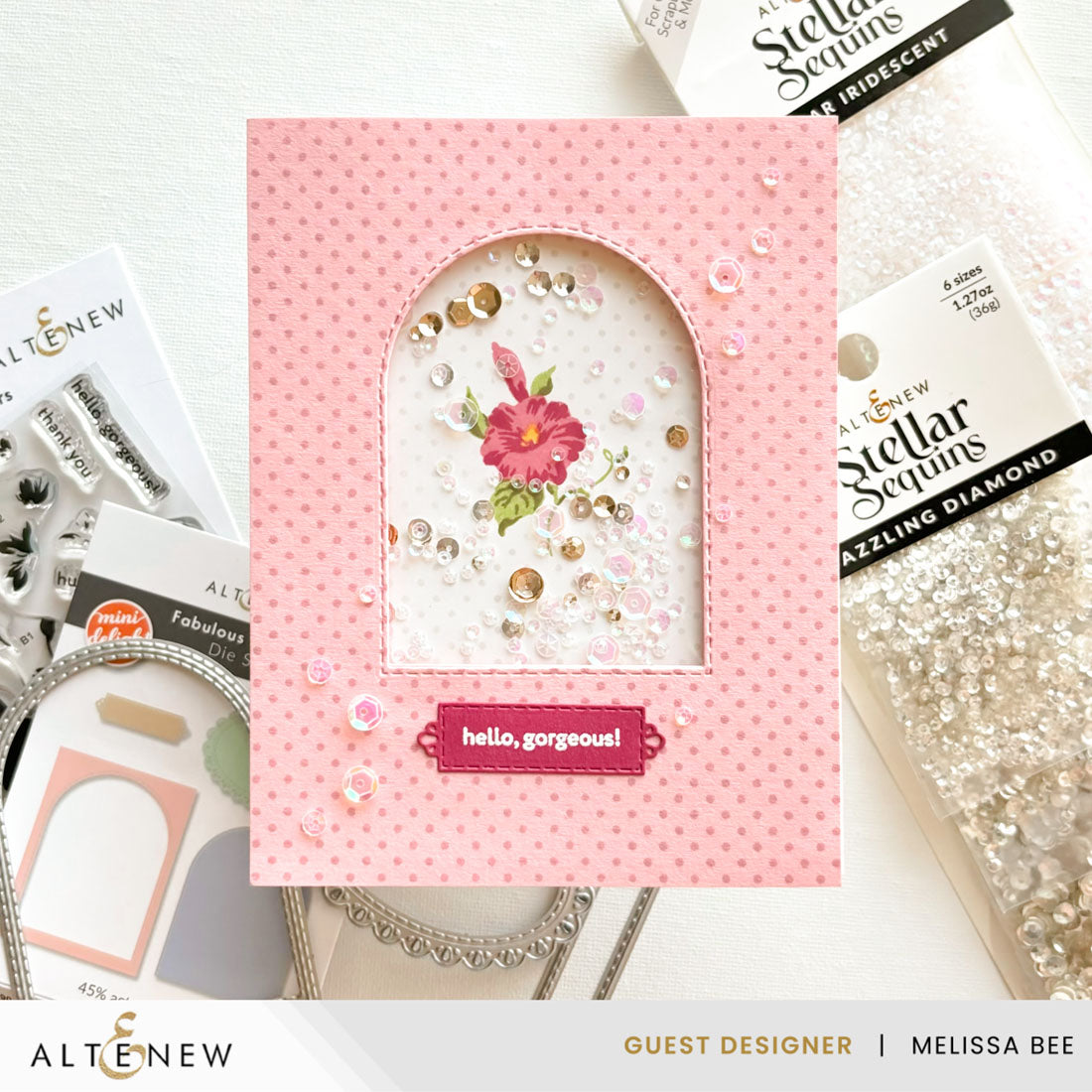 Altenew Mini Delight Fabulous Flowers Clear Stamp and Die Set alt10774bn shaker card