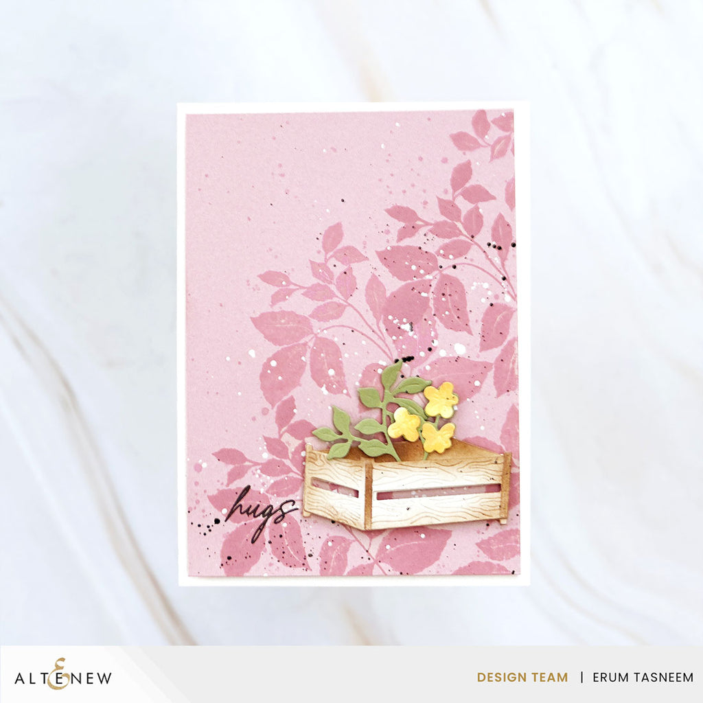 Altenew Mini Delight Gardener's Corner Stamp and Die Set alt11318bn pink background