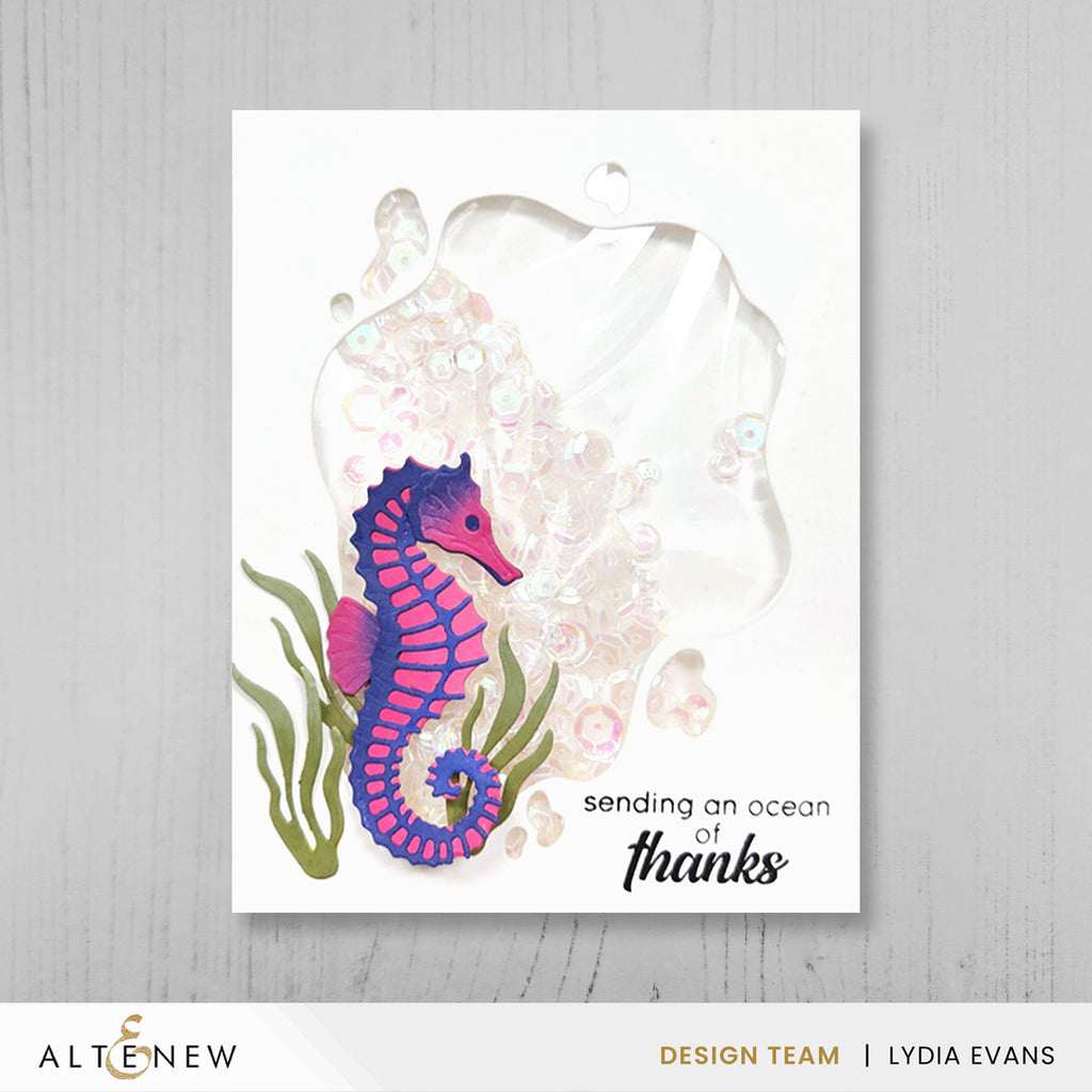 Altenew Mini Delight Graceful Seahorse Stamp and Die Set alt11348bn shaker  card