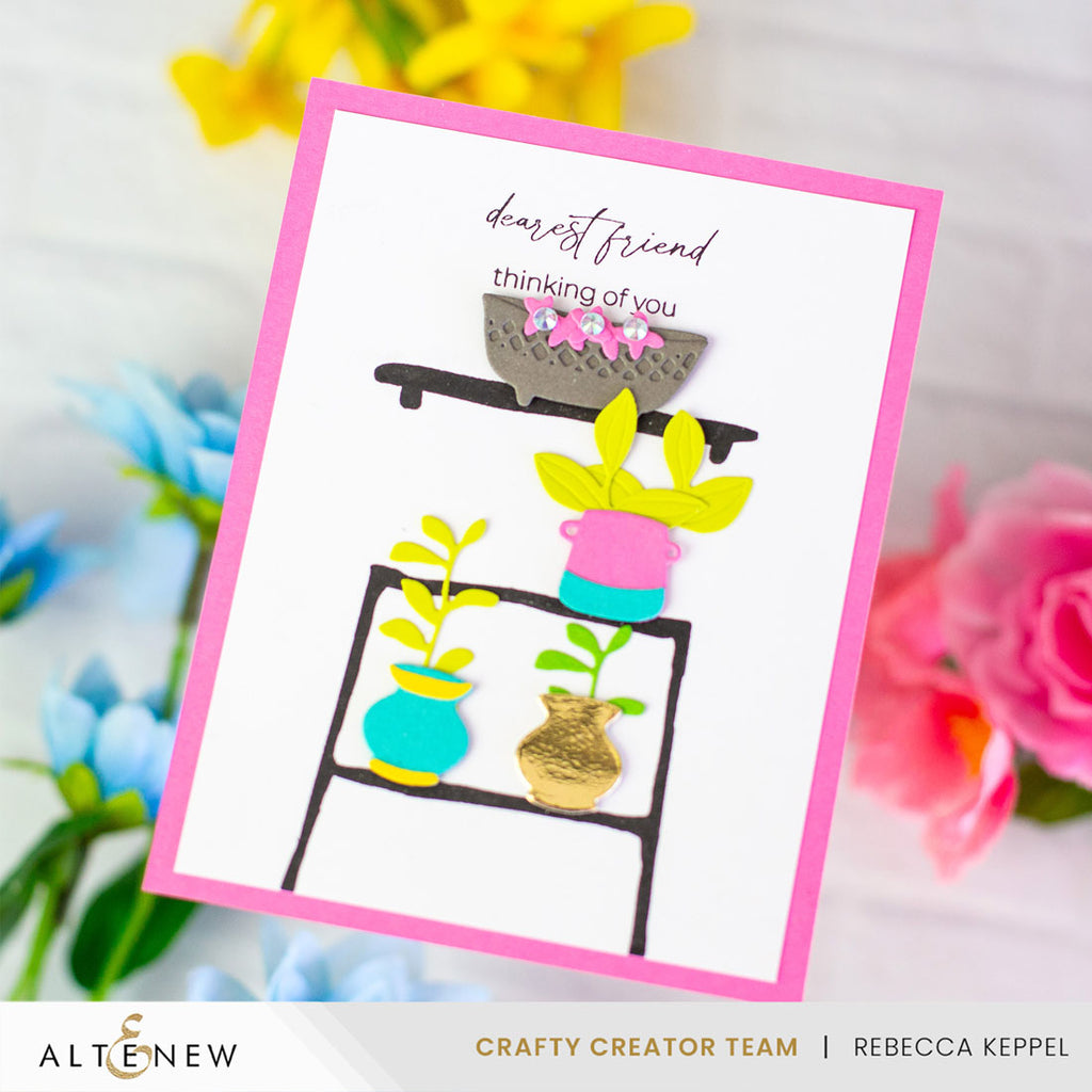 Altenew Mini Delight Potted Shelves Stamp and Die Set alt10824bn thinking of you