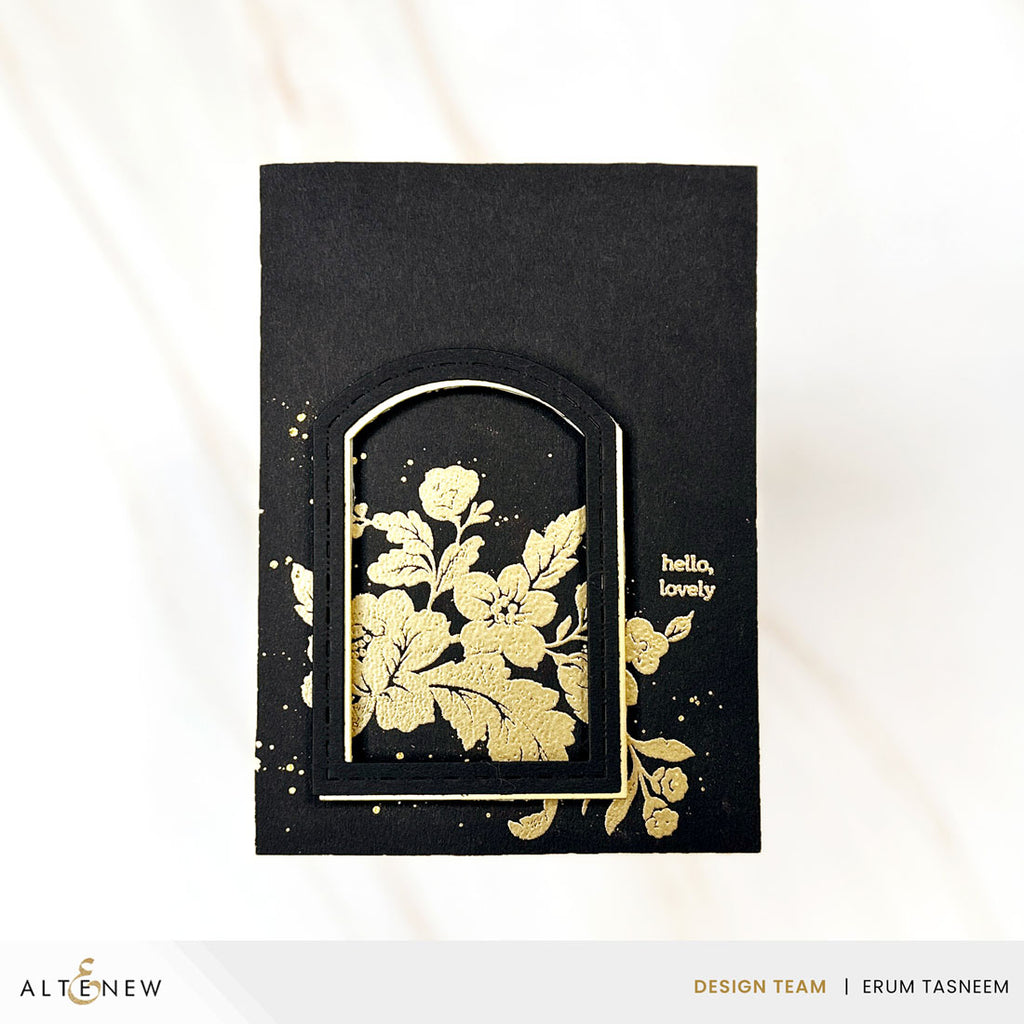 Altenew Mini Delight Regal Frame Stamp and Die Set alt10861bn gold flowers