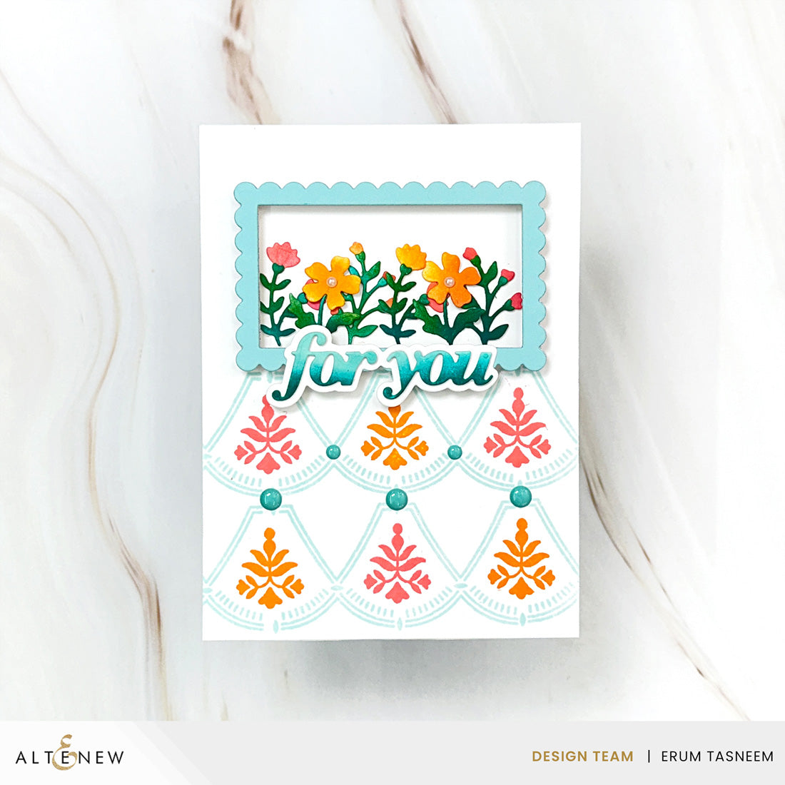 Altenew Mini Delight Simply For You Stamp and Layering Die Set alt11647bn blue frame for you card