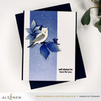 Altenew Mini Delight Woodland Wisdom Clear Stamp and Layering Die Set alt11561bn blue background card
