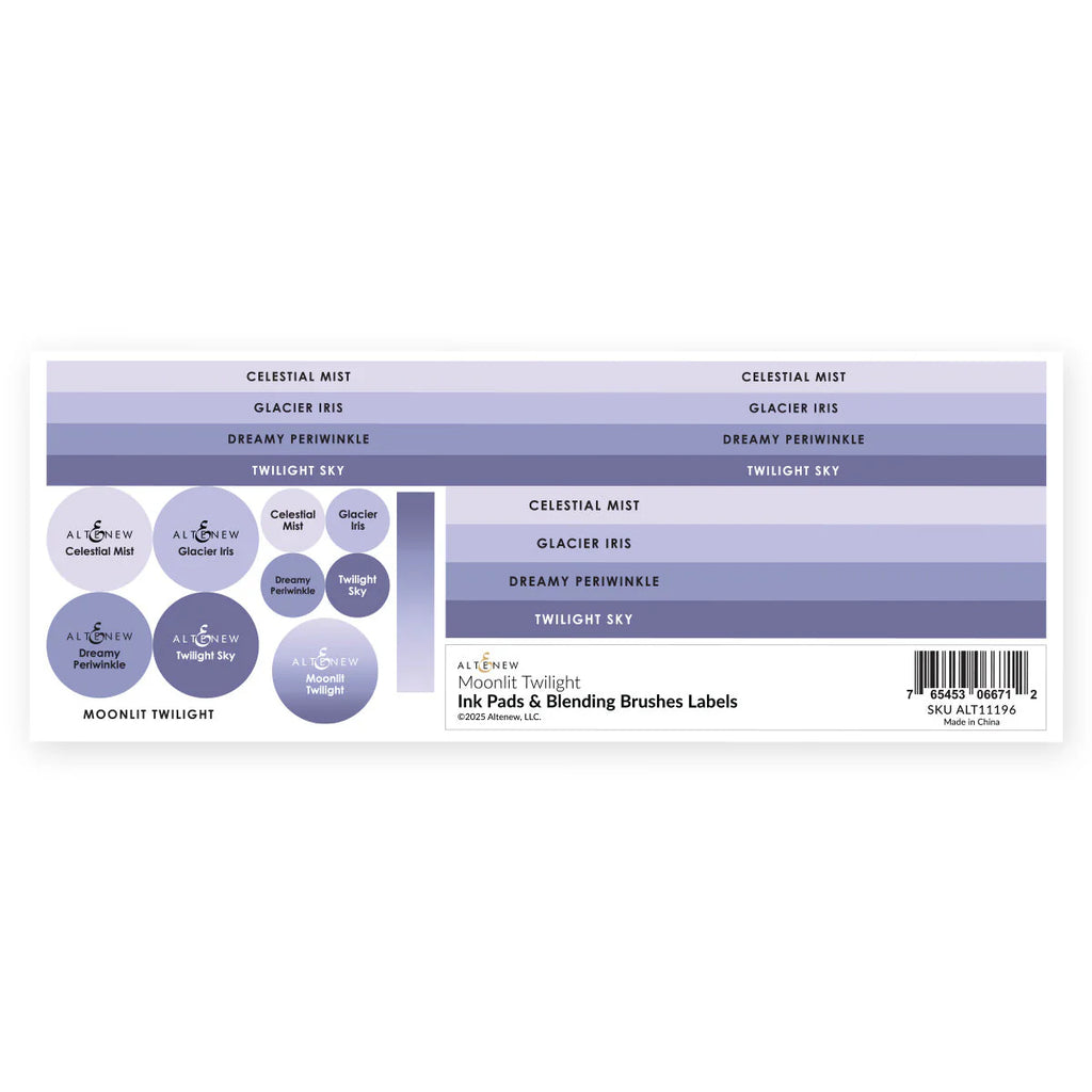Altenew Moonlit Twilight Ink Pads and Blending Brushes Label Set alt11196