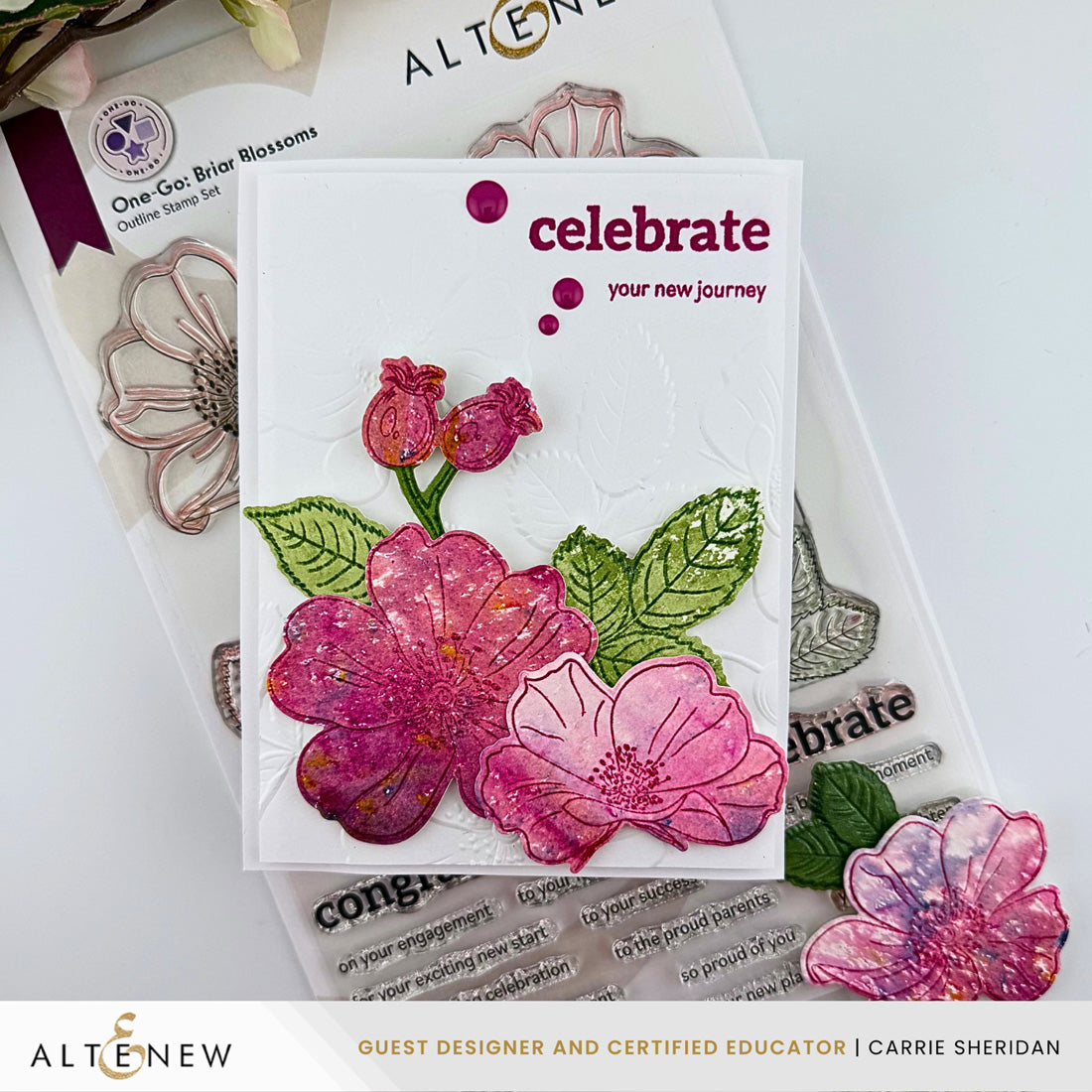 Altenew One-Go Briar Blossoms Clear Stamps alt10601 celebrate your new journey card