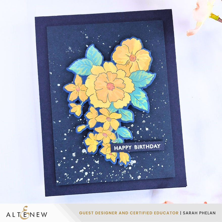 Altenew One-Go Friendship Flowers Clear Stamp Die and Stencil Set happy birthday