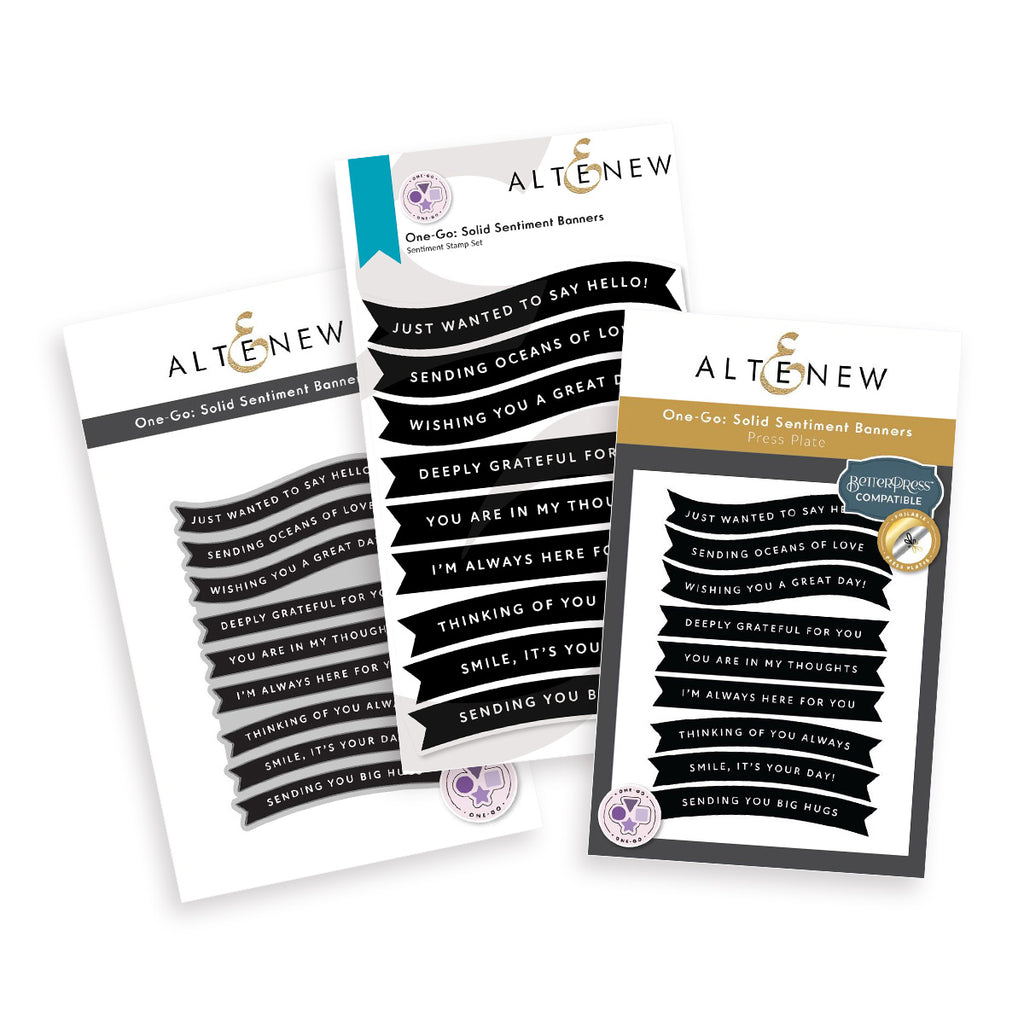 Altenew One-Go Solid Sentiment Banners Clear Stamp Die and Press Plate Set