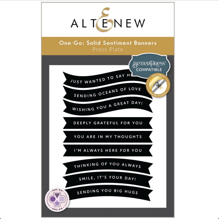 Altenew One-Go Solid Sentiment Banners Clear Stamp Die and Press Plate Set image 3