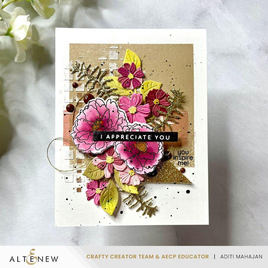 Altenew One-Go Solid Sentiment Strips Press Plate alt10478 flowers