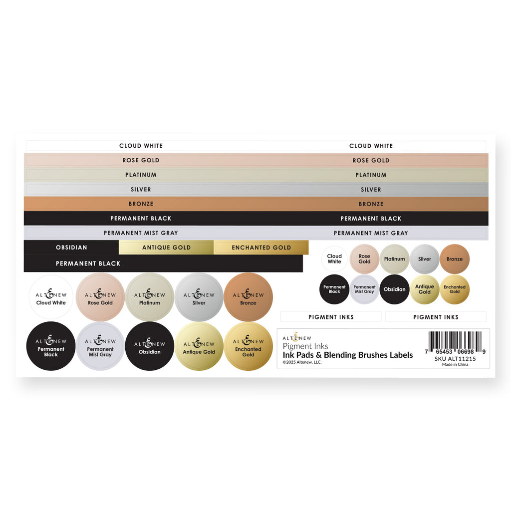 Altenew Pigment Inks Ink Pads and Blending Brushes Label Set alt11215