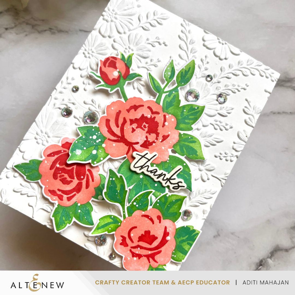 Altenew Piped Floral Lace 3D Embossing Folder alt11069 thanks