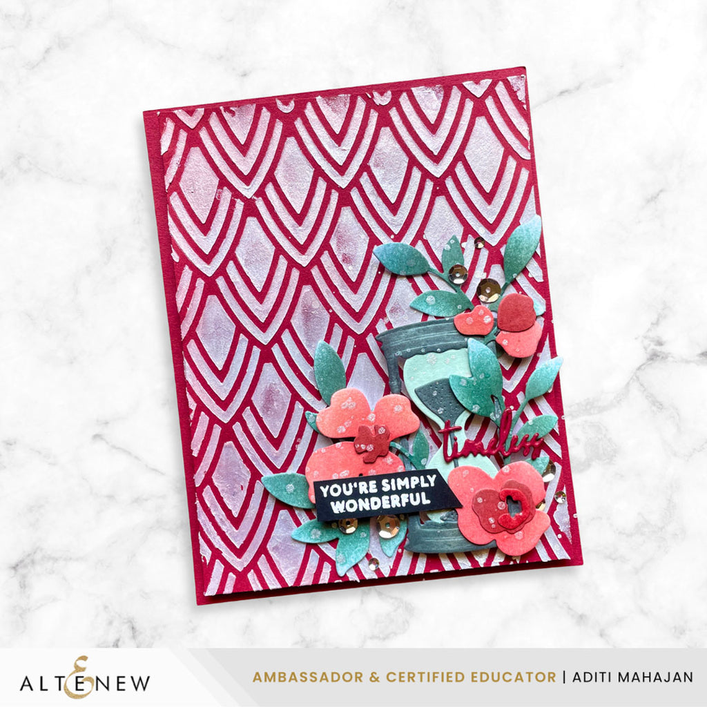 Altenew Pointweave Stencil alt11399 red flowers