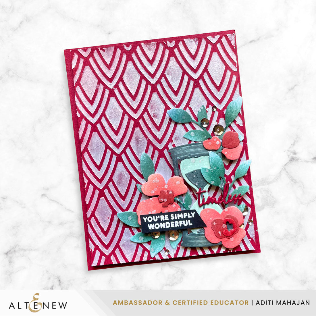 Altenew Pointweave Stencil alt11399 red flowers
