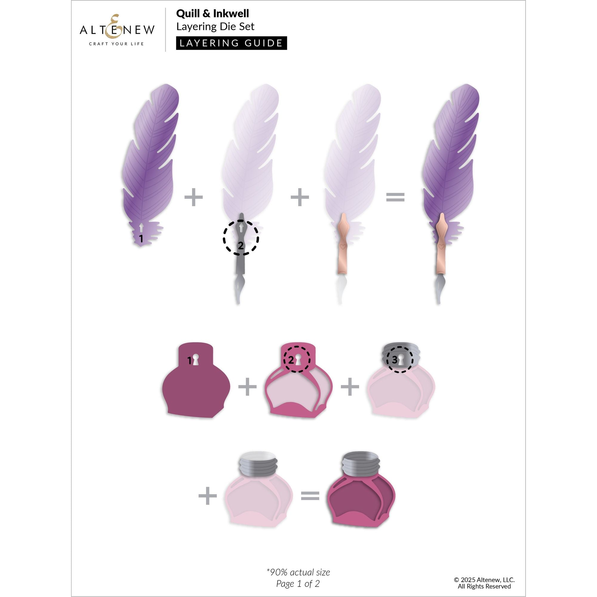 Altenew Quill and Inkwell Layering Dies alt10699 layering guide