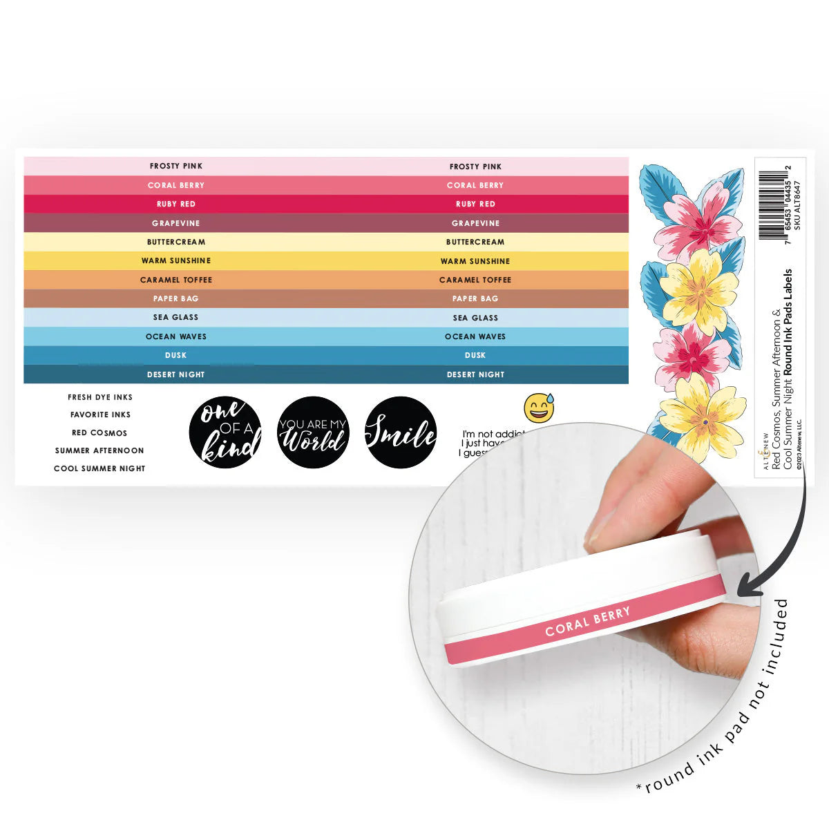 Altenew Red Cosmos, Summer Afternoon, Cool Summer Night Round Ink Pads Label Set alt8647 image 1