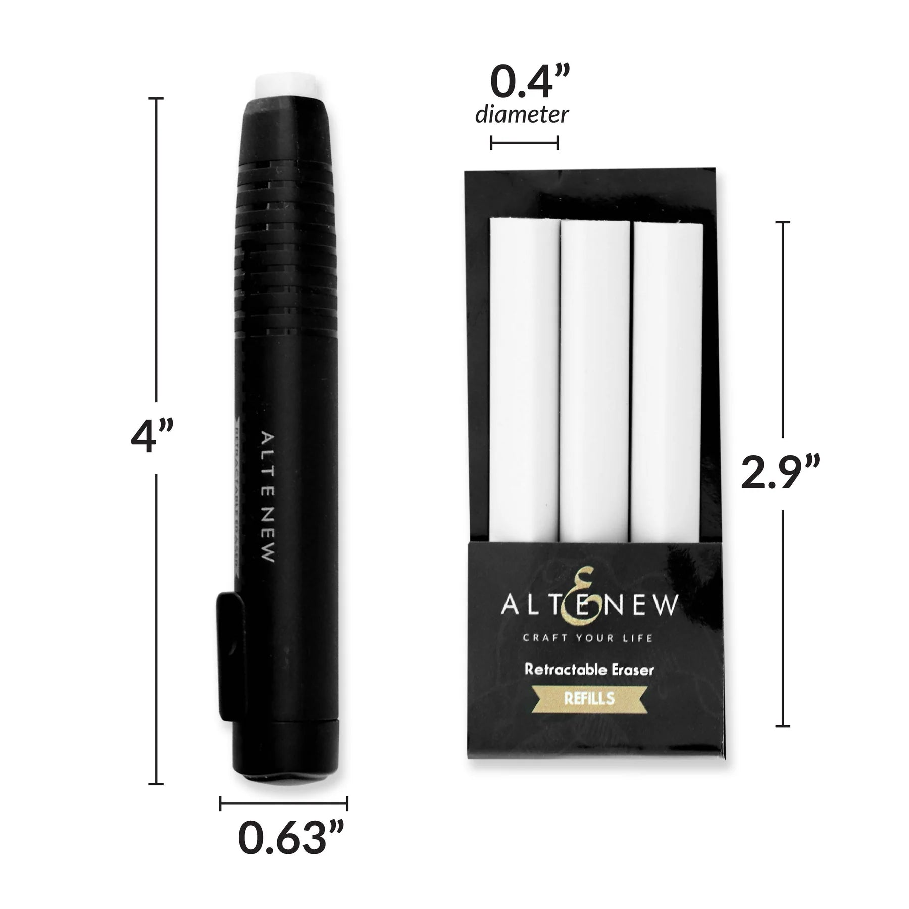 Altenew Retractable Eraser and Refill Set measurements
