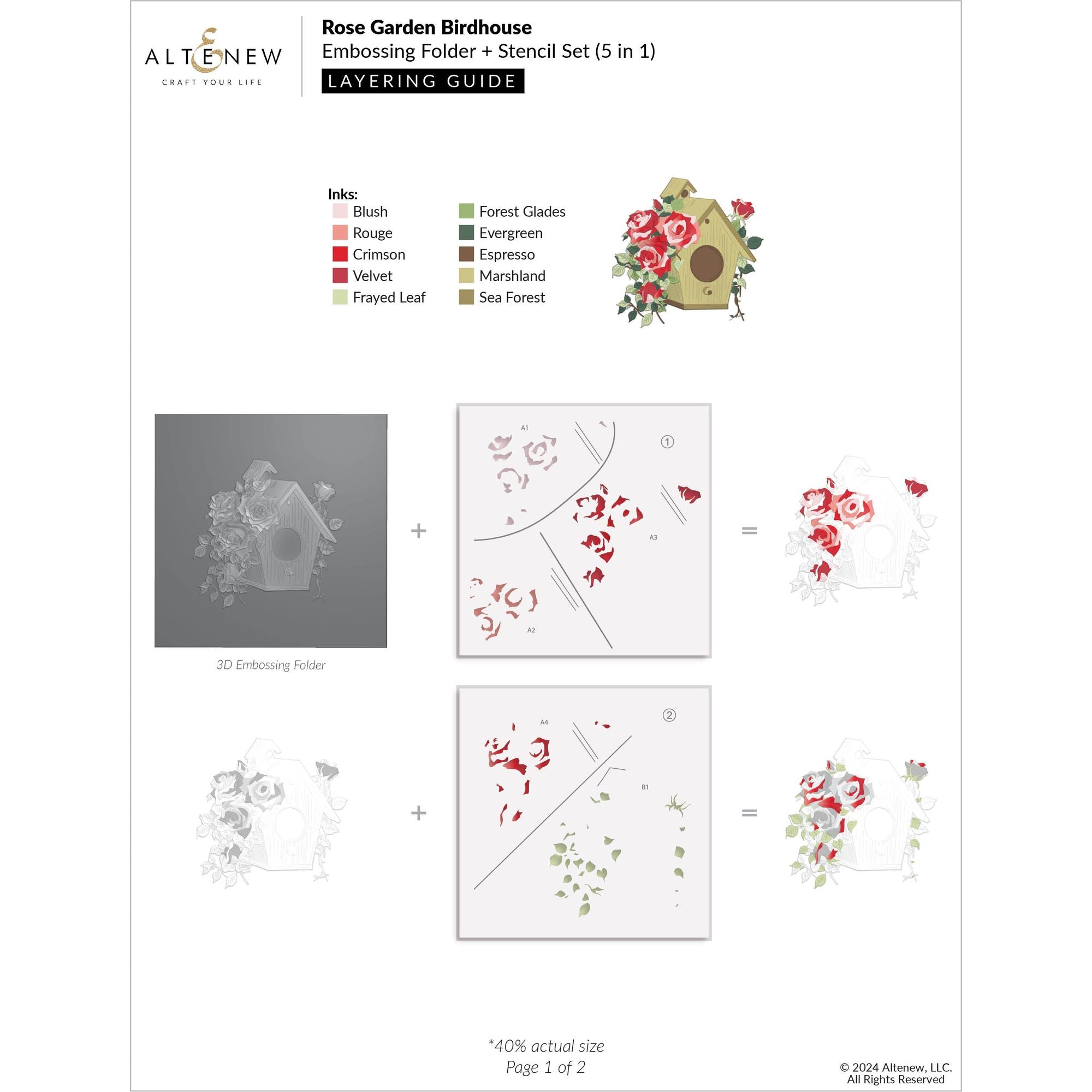 Altenew Rose Garden Birdhouse Embossing Folder, Stencil and Die Set layering guide