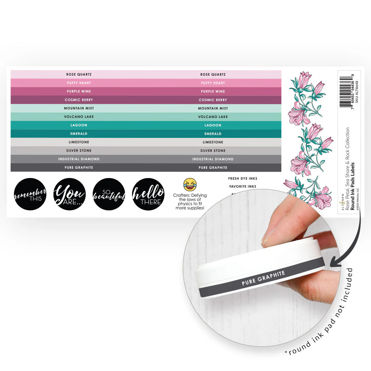 Altenew Rose Petal, Sea Shore, Rock Collection Round Ink Pads Label Set alt8648 image 1