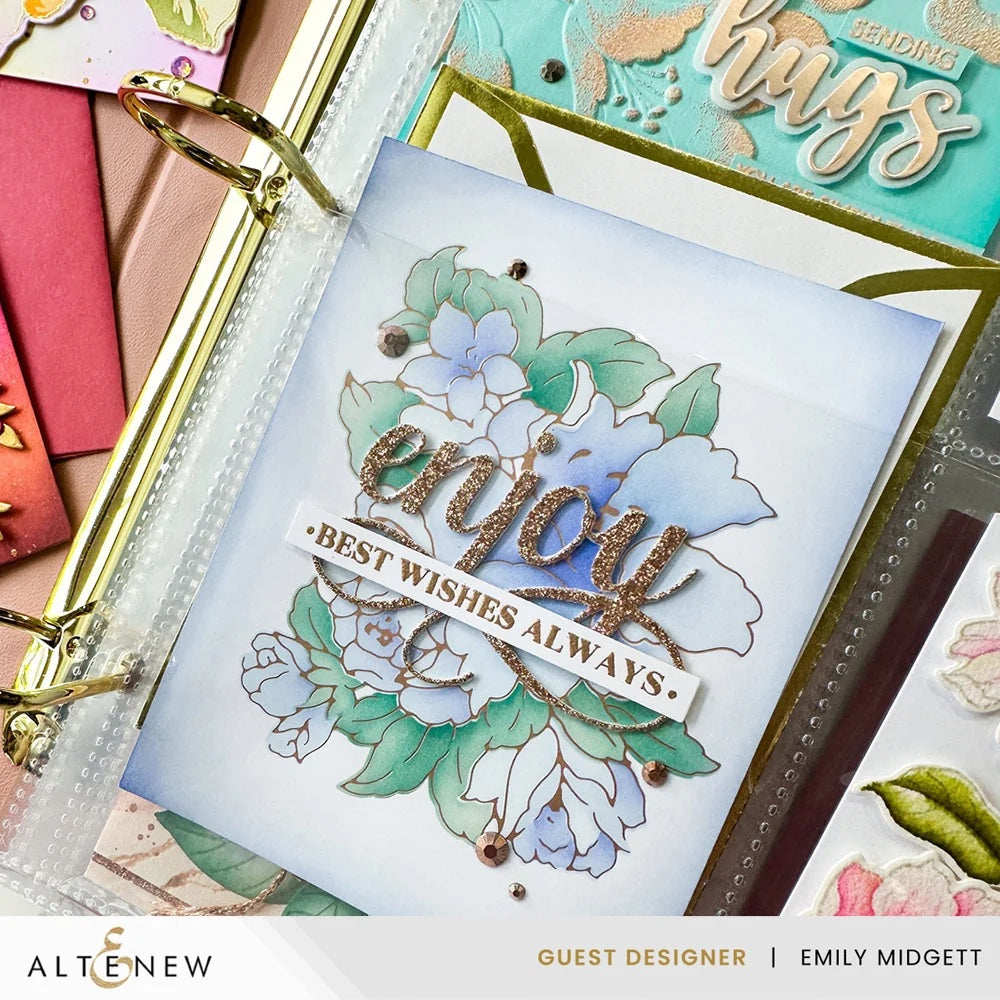 Altenew Rouge 9 x 12 Three-Ring Album and A2 Card Dual-Sided Pocket Page Set best wishes card