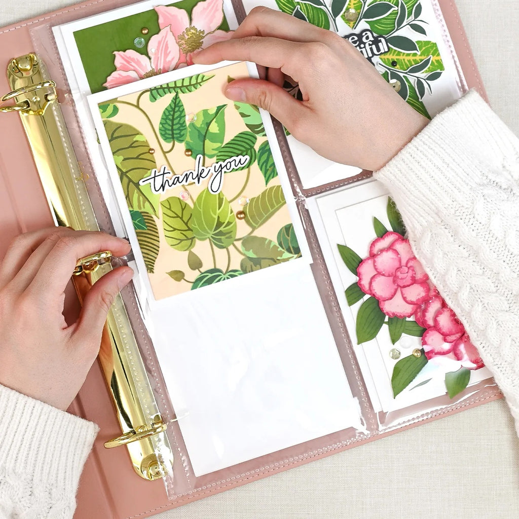 Altenew Rouge 9 x 12 Three-Ring Album and A2 Card Dual-Sided Pocket Page Set thank you card