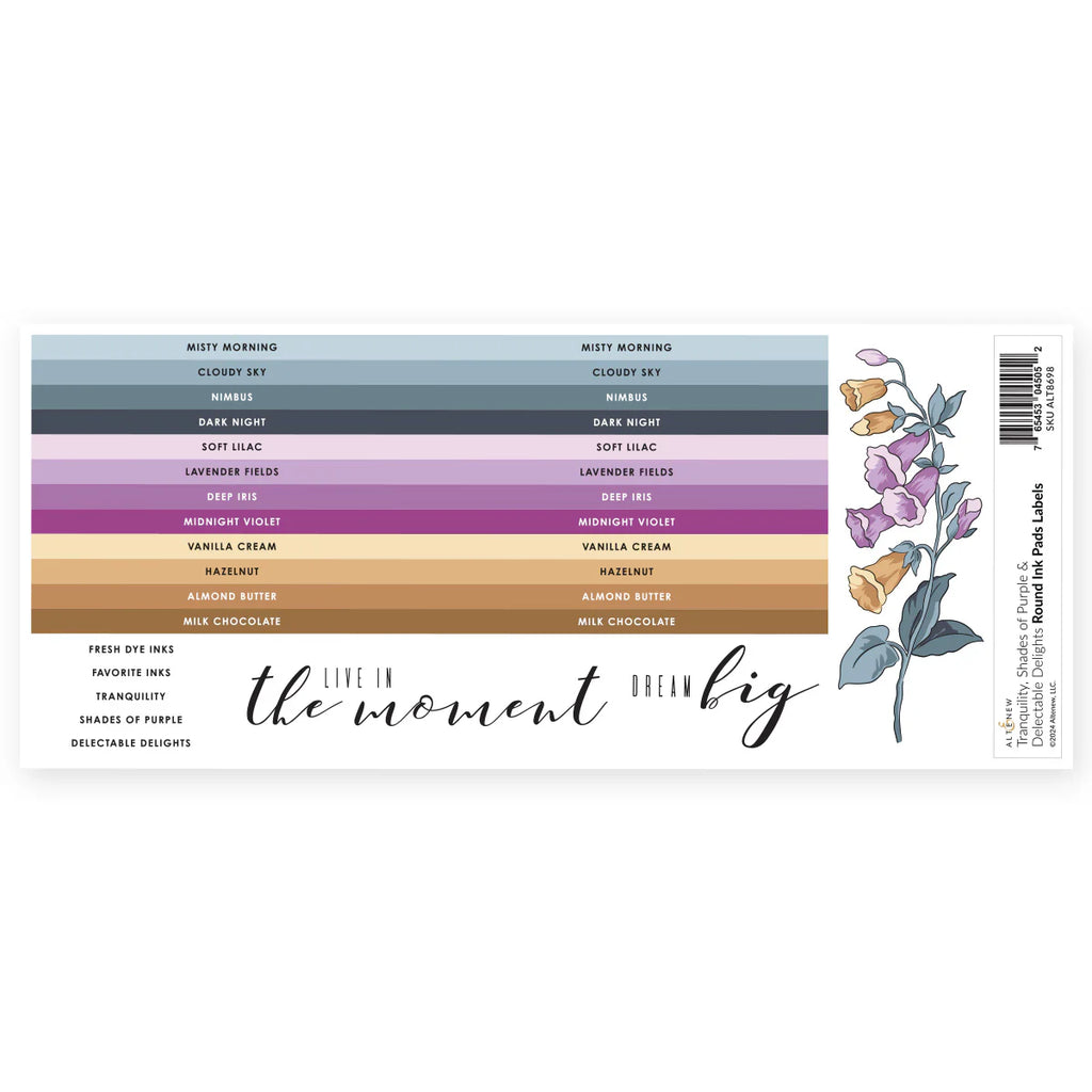 Altenew Round Ink Pads Label Set Tranquility, Shades of Purple, Delectable Delights alt8698