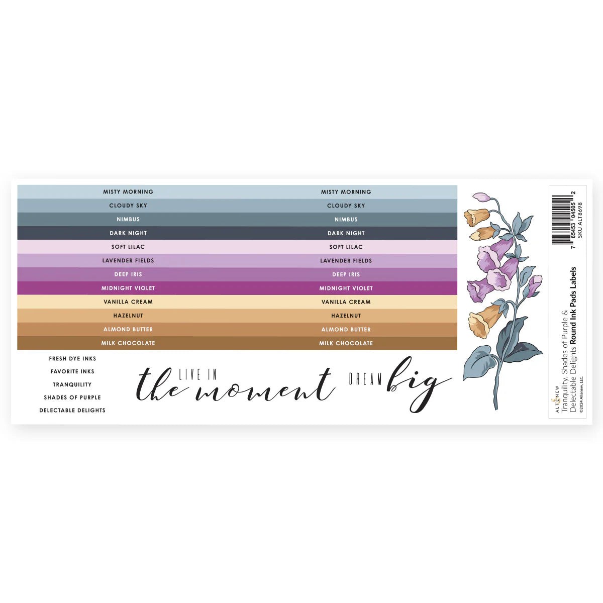 Altenew Round Ink Pads Label Set Tranquility, Shades of Purple, Delectable Delights alt8698