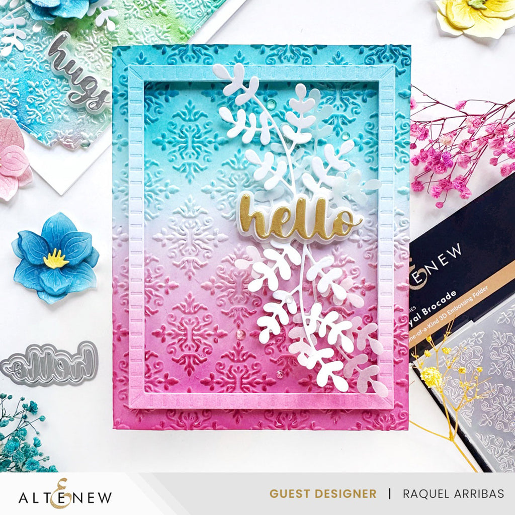 Altenew Royal Brocade 3D Embossing Folder alt10710 hello