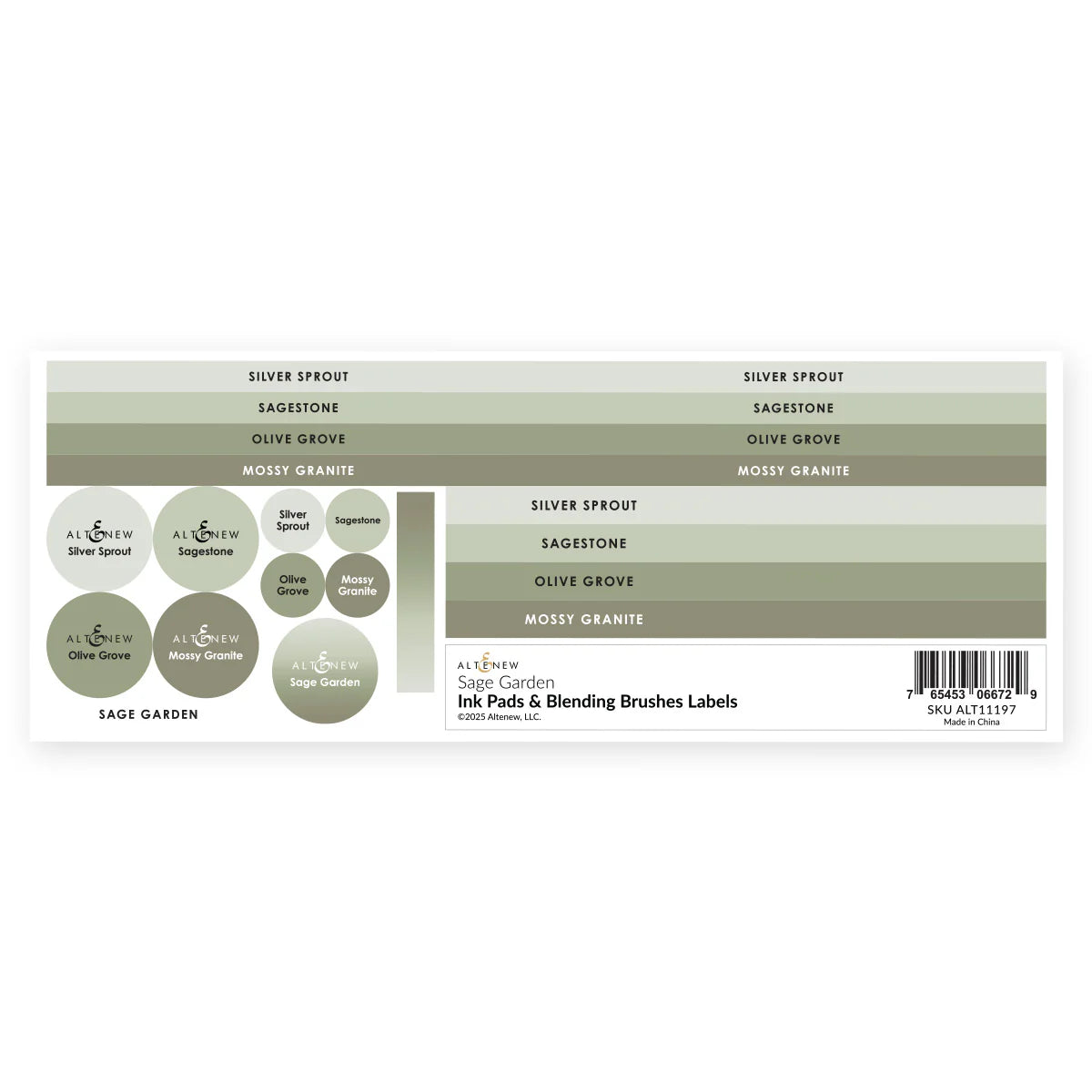 Altenew Sage Garden Ink Pads and Blending Brushes Label Set alt11197