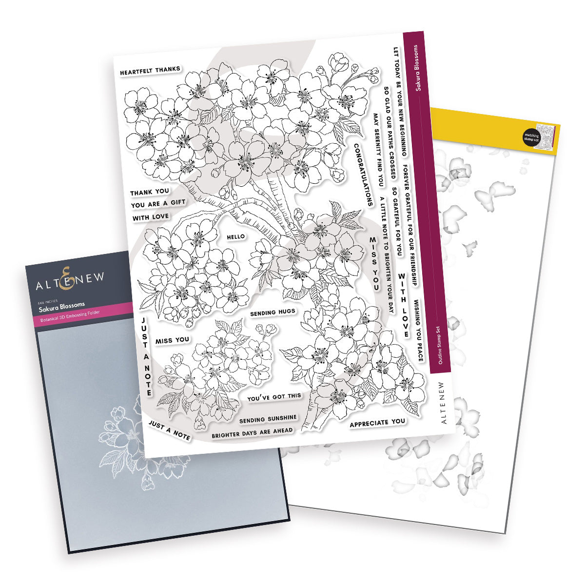 Altenew Sakura Blossoms Clear Stamp Embossing Folder and Stencil Set