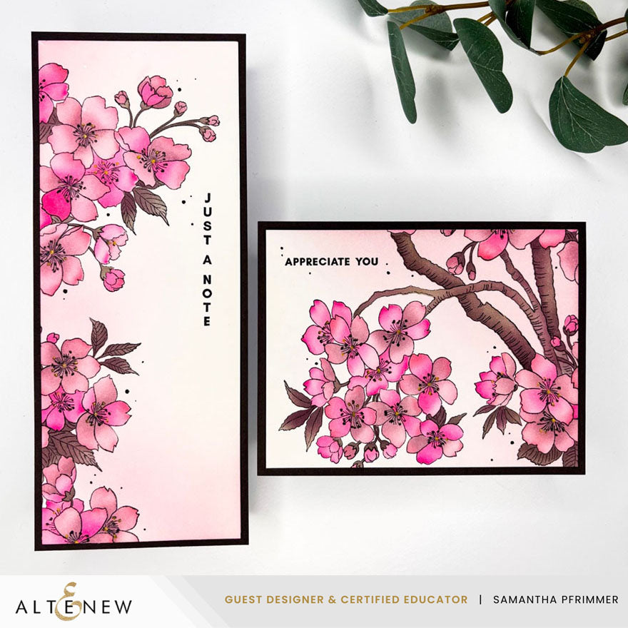 Altenew Sakura Blossoms Clear Stamp Embossing Folder and Stencil Set pink flowers