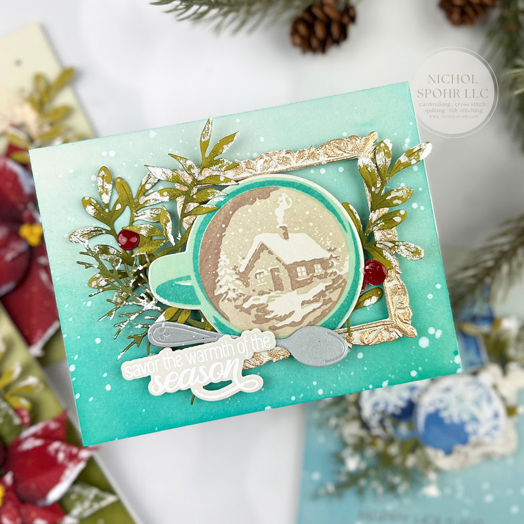 Altenew Scenes in a Sip Clear Stamp and Die Set log cabin scene card nichol spohr | color-code:ALT01
