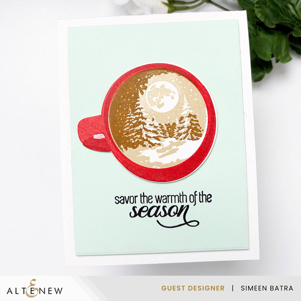 Altenew Scenes in a Sip Clear Stamp and Die Set savor the season card