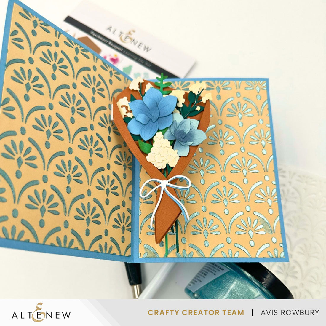 Altenew Sea Beryl Shimmer Relief Paste alt8638 bouquet