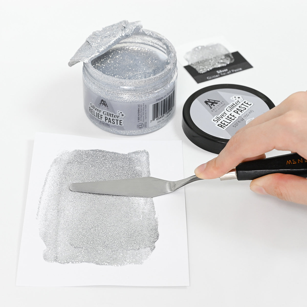 Altenew Silver Glitter Relief Paste alt10679 application